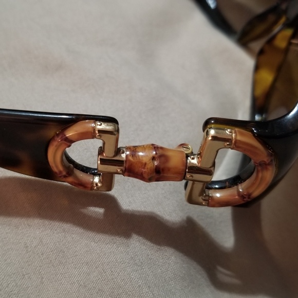 GUCCI women's brown horsebit bamboo sunglasses - Picture 2 of 6